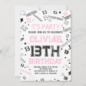 Invitation Filles roses Numéro Treize Anniversaire (Devant)