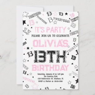 Invitation Filles roses Numéro Treize Anniversaire