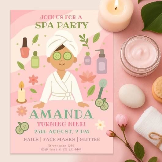 Invitation Filles roses Spa Anniversaire, Robes, Masques Visa
