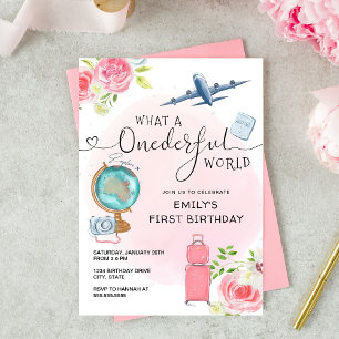 Invitation Filles roses UN premier anniversaire du monde