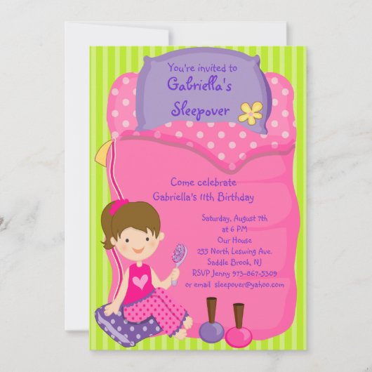 Invitation Filles Sac couchage Sleepover Anniversaire Invitat (Devant)