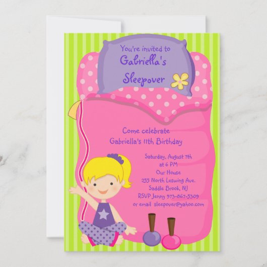 Invitation Filles Sac couchage Sleepover Anniversaire Invitat (Devant)
