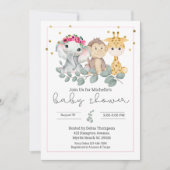 Invitation Filles Safari Animaux et Baby shower de verdure (Devant)