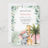 Invitation Filles Safari Animaux Floral Tropical Anniversaire (Devant)