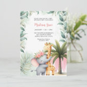 Invitation Filles Safari Animaux Floral Tropical Anniversaire (Debout devant)
