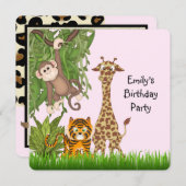 Invitation Filles Safari fête d'anniversaire (Devant / Derrière)