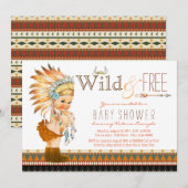 Invitation Filles sauvages et libres Baby shower tribal Boho (Devant / Derrière)