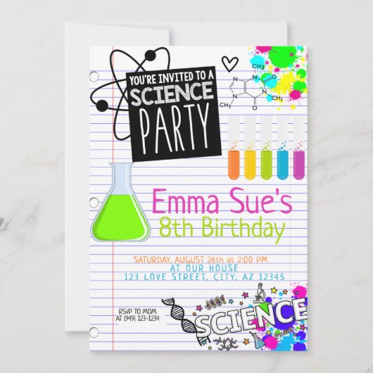 Invitation Fille's Science Lab Scientist Party Anniversaire (Devant)
