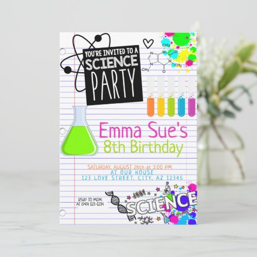 Invitation Fille's Science Lab Scientist Party Anniversaire (Debout devant)