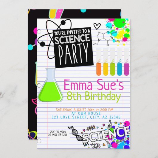Invitation Fille's Science Lab Scientist Party Anniversaire (Devant / Derrière)