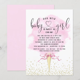 Invitation Filles Sip See Barbe à Papa Rose Or Baby Shower