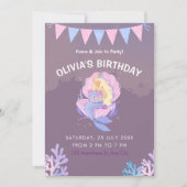 Invitation Filles Sirène Sous La Mer Anniversaire, Fête Des F (Devant)