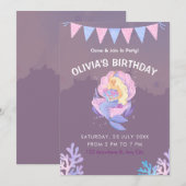 Invitation Filles Sirène Sous La Mer Anniversaire, Fête Des F (Devant / Derrière)