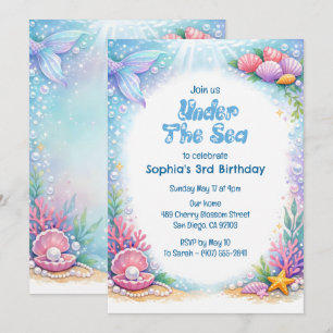Invitation Filles Sirènes de l'Océan Sous la Mer Troisième An