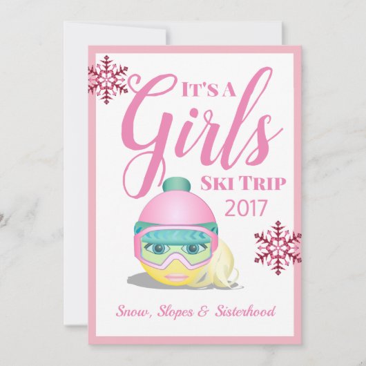 Invitation Filles Ski Trip Ski Emoji (Devant)