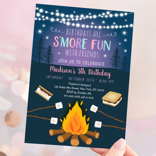 Invitation Filles S'more Amusants S'mores Feu de camp Anniver