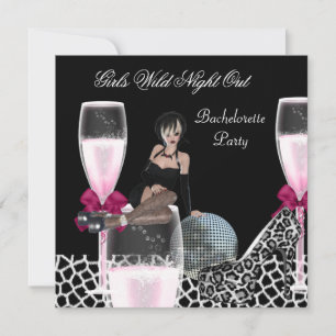Invitation Filles Soirée Sauvage Chaussures Roses Champagne