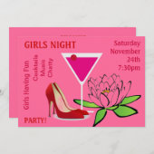 Invitation Filles Sortir La Nuit Cocktails Chaussures Fleurs (Devant / Derrière)