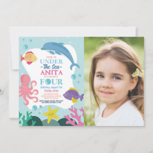 Invitation Filles sous la mer quatre dauphin océan photo 4ème