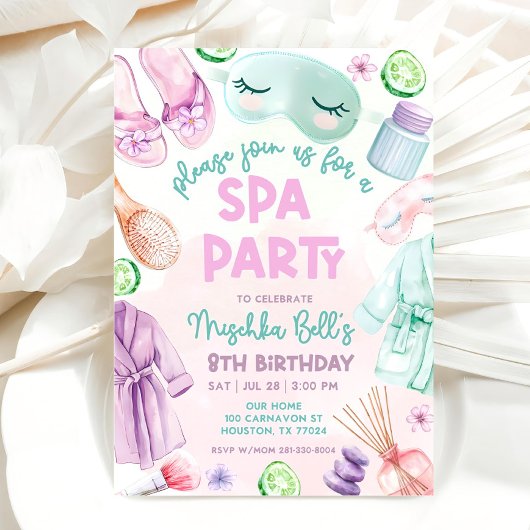 Invitation Filles Spa Anniversaire, fête Spa Anniversaire Fêt