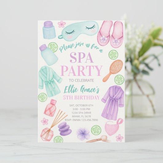 Invitation Filles Spa Anniversaire, fête Spa Anniversaire Inv (Debout devant)