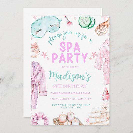 Invitation Filles Spa Anniversaire, fête Spa Anniversaire Inv (Devant / Derrière)
