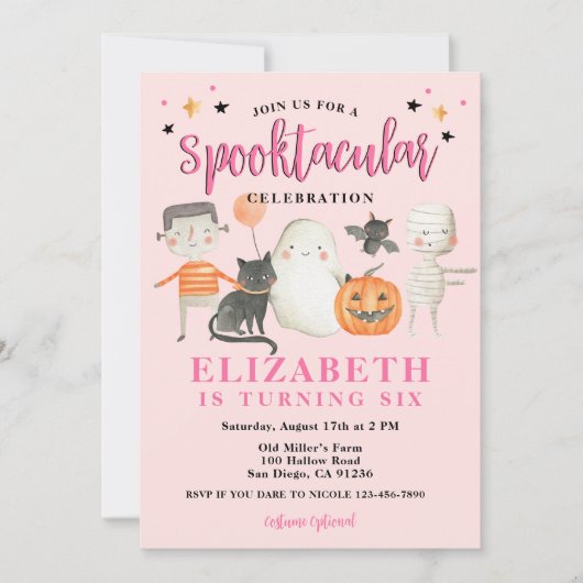 Invitation Filles Spooktacular Halloween fête d'anniversaire (Devant)