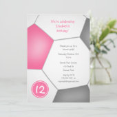 Invitation filles sport rose gris soccer fête d'anniversaire (Debout devant)