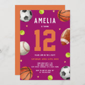 Invitation Filles Sports Thème Fête d'anniversaire (Devant / Derrière)