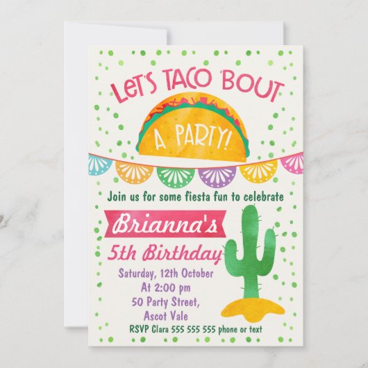 Invitation Filles Taco à propos d'une fête d'anniversaire Inv (Devant)