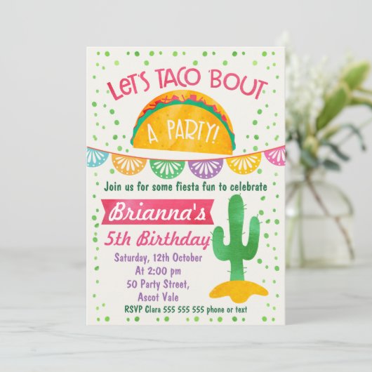Invitation Filles Taco à propos d'une fête d'anniversaire Inv (Debout devant)