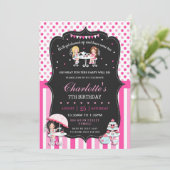 Invitation Filles Tea Party Anniversaire Pois roses chaudes (Debout devant)