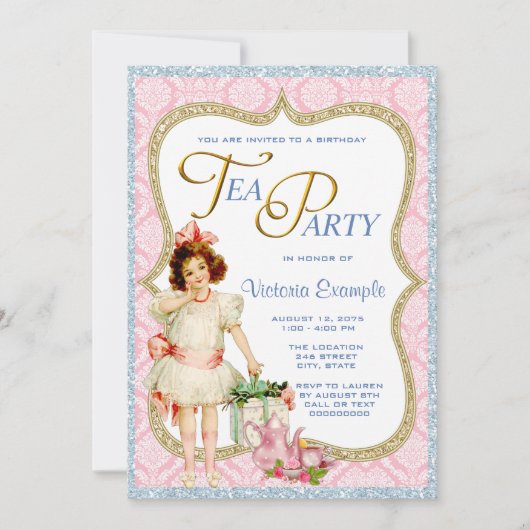 Invitation Filles Tea Party Vintage (Devant)