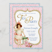 Invitation Filles Tea Party Vintage (Devant / Derrière)