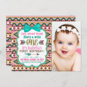 Invitation Filles Tribal 1er fête d'anniversaire (Devant / Derrière)