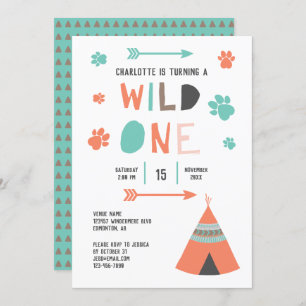 Invitation Filles tribales Wild One Boho Anniversaire Orange 