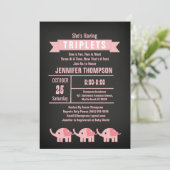 Invitation Filles Triplet Elephant Baby shower Chalkboard (Debout devant)