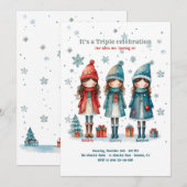 Invitation Filles Triplet Noël Fête d'anniversaire (Devant / Derrière)