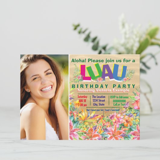 Invitation Filles Tropical Luau Photo Anniversaire (Debout devant)