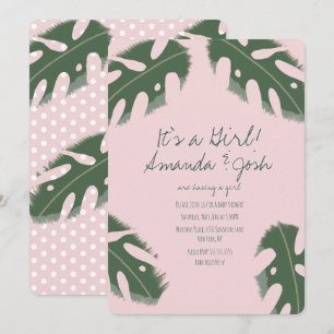 Invitation Filles tropicales Monstera rose verdure Baby Showe
