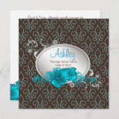 Invitation Filles Turquoise Bleu Brown Fleur De Lis Diplôme (Devant / Derrière)