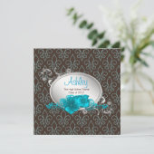 Invitation Filles Turquoise Bleu Brown Fleur De Lis Diplôme (Debout devant)