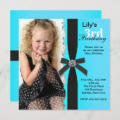 Invitation Filles Turquoise bleu photo fête d'anniversaire (Devant / Derrière)