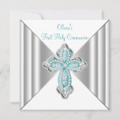 Invitation Filles Turquoise bleu Première communion (Devant)
