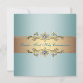 Invitation Filles Turquoise bleu Première communion (Devant)