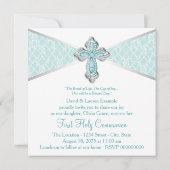 Invitation Filles Turquoise Bleu Première Sainte Communion (Dos)