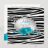 Invitation Filles Turquoise Blue Zebra Annonces de graduation (Devant / Derrière)