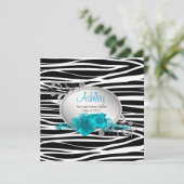 Invitation Filles Turquoise Blue Zebra Annonces de graduation (Debout devant)