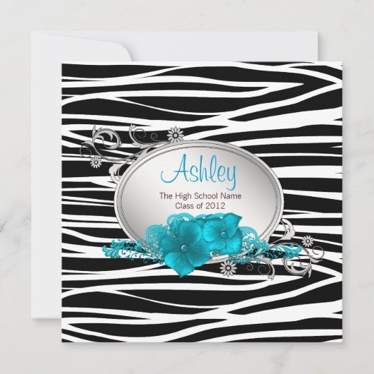 Invitation Filles Turquoise Blue Zebra Annonces de graduation (Devant)