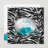 Invitation Filles Turquoise Blue Zebra Annonces de graduation (Devant / Derrière)